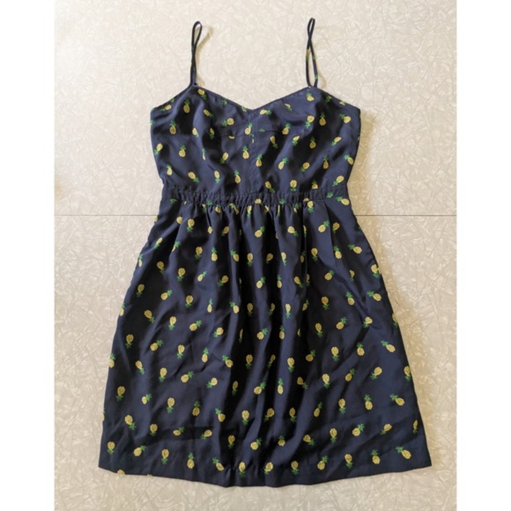 J.Crew Sz 4 Navy Blue Pineapple Print Spaghetti Strap Mini Dress